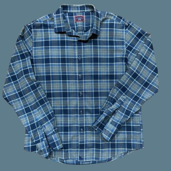UNTUCKit Casual Fit Button Front Plaid Navy Blue Cotton Shirt Men's Size Large - Picture 1 of 10